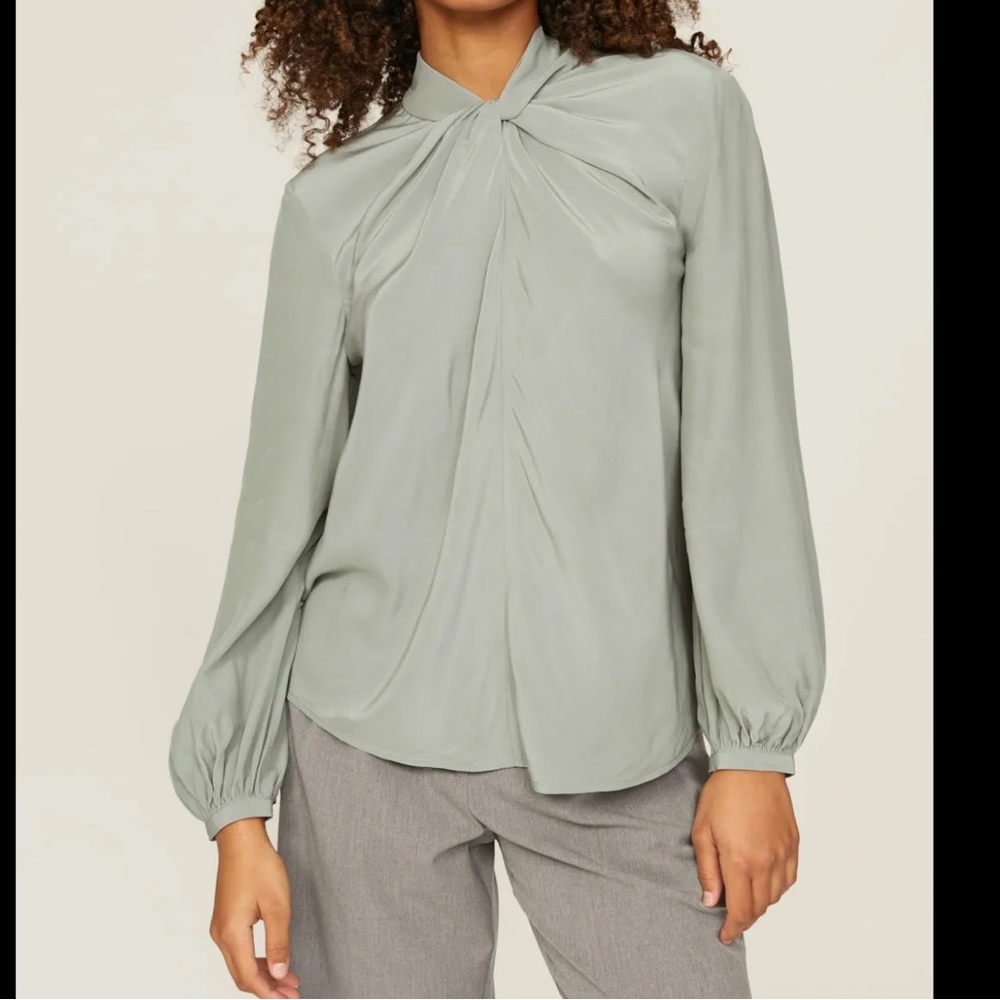 Club Monaco Light Sage Twist-Neck Long-Sleeve Blouse